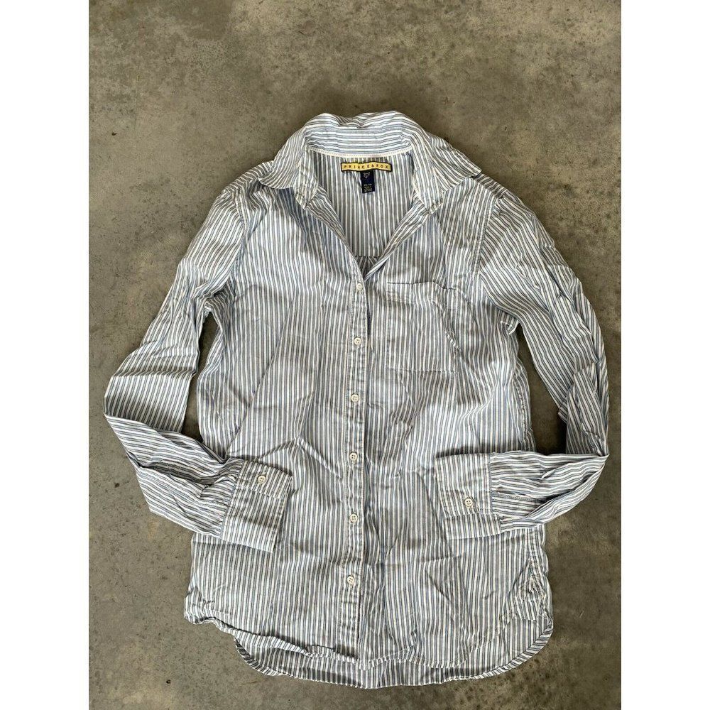 Prince & Fox Blue Striped Blouse Top White Buttondown XS